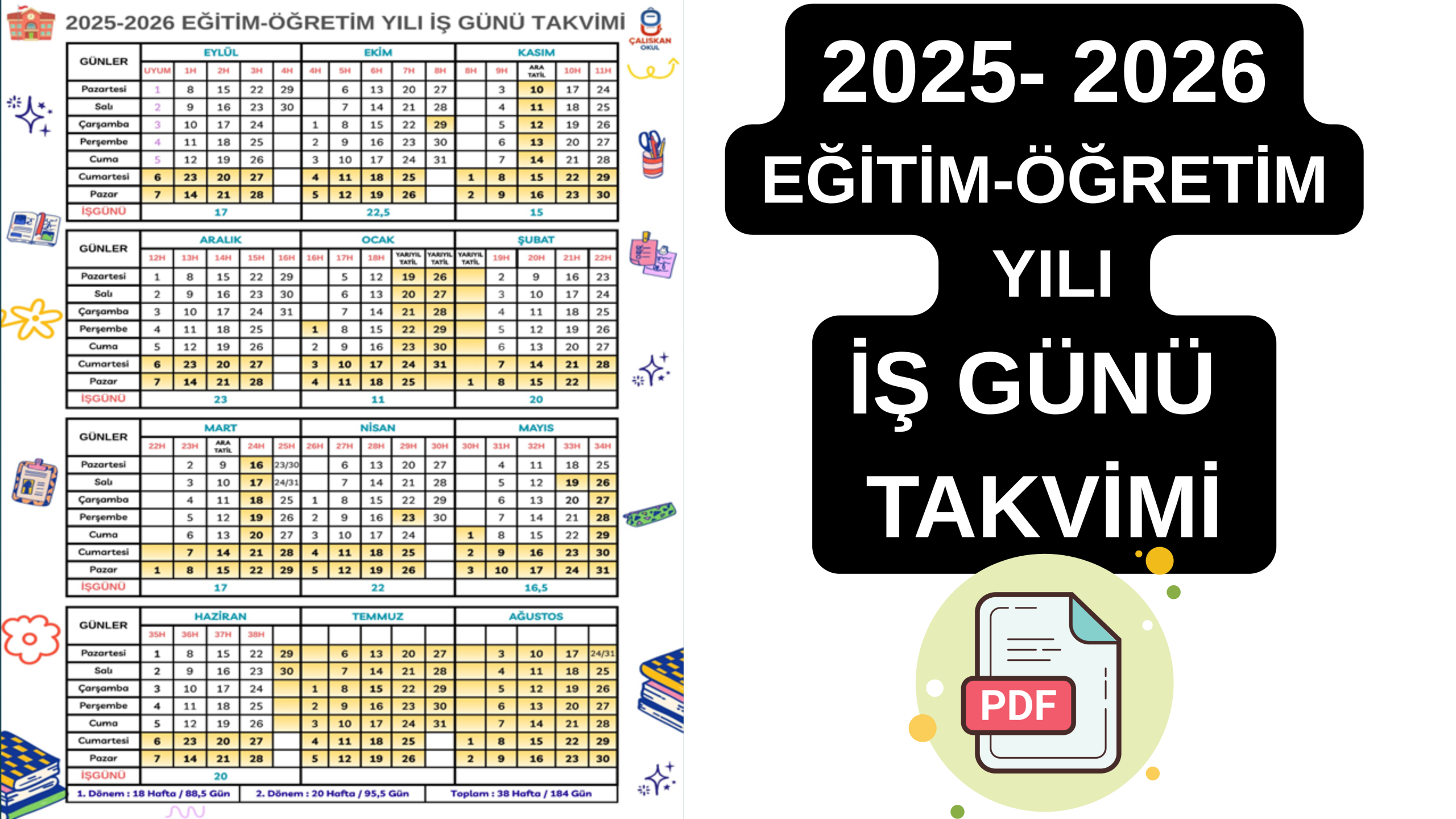 2025-2026 EĞİTİM-ÖĞRETİM YILI İŞ GÜNÜ TAKVİMİ