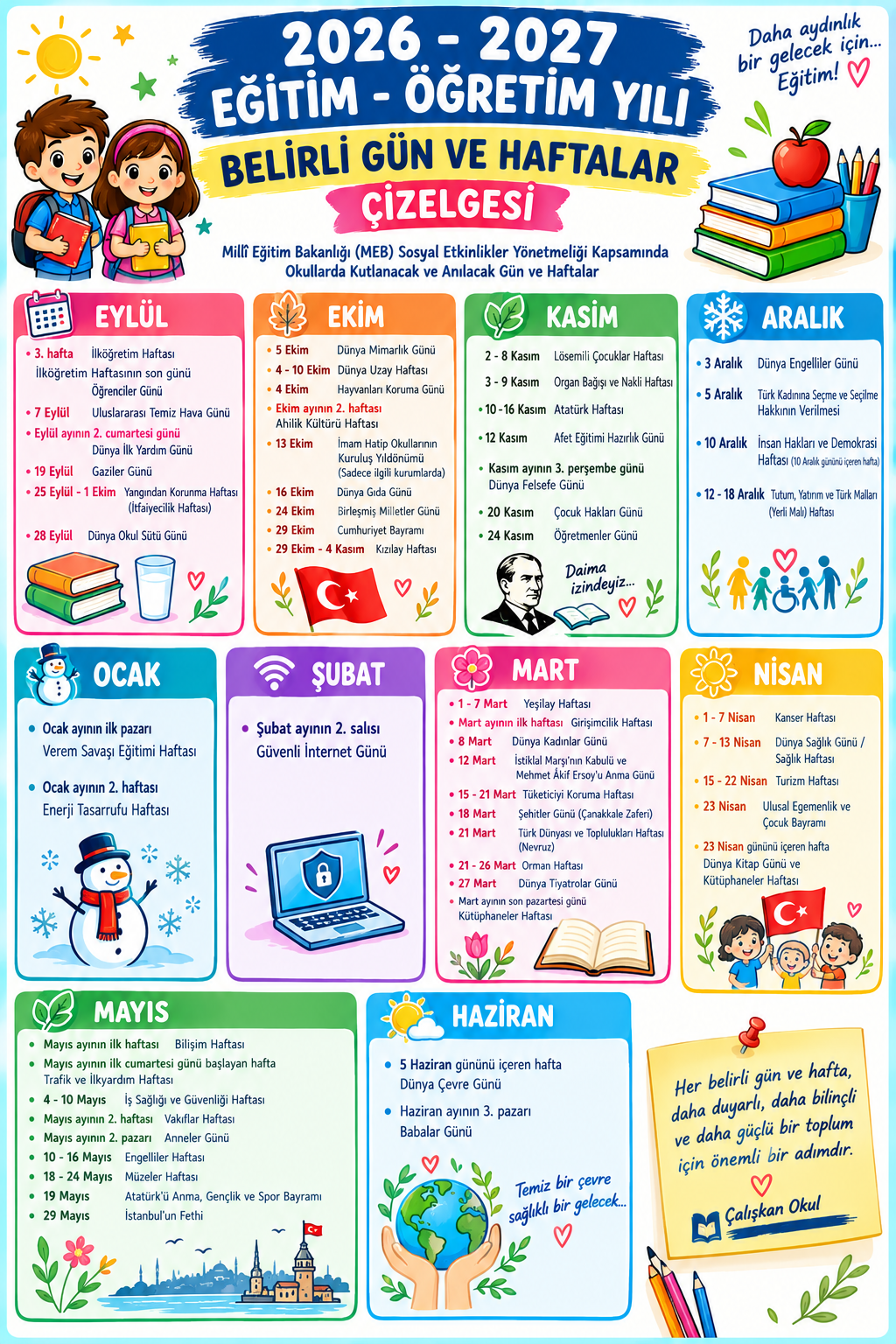 2026-2027 Eğitim Öğretim Yılı Belirli Gün ve Haftalar Çizelgesi
