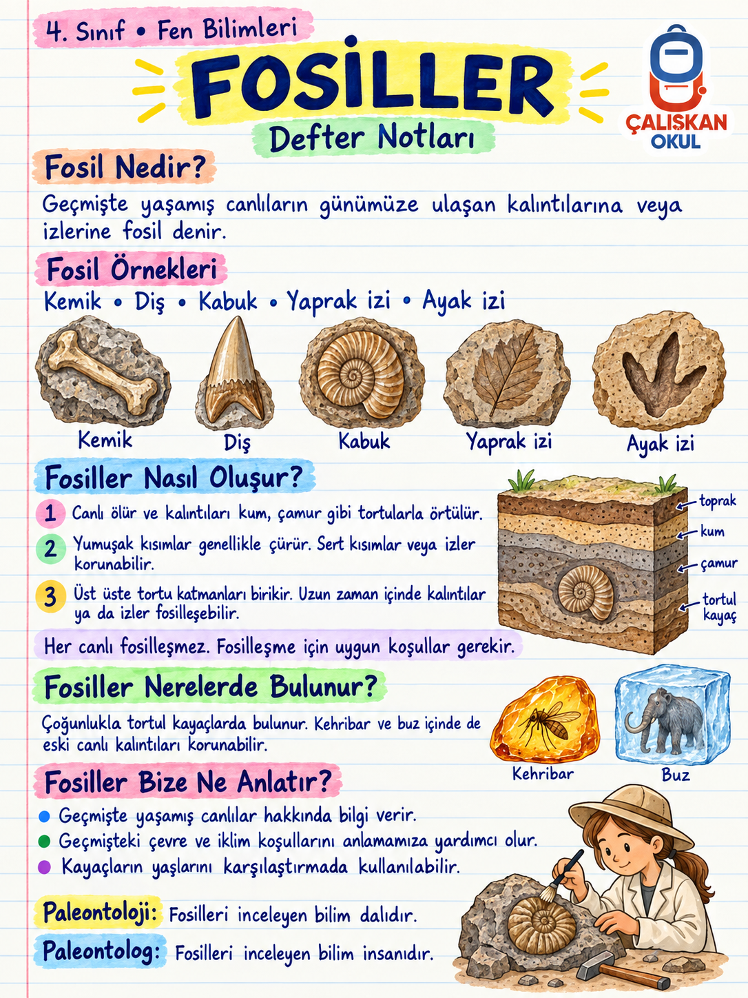 4. SINIF FEN BİLİMLERİ – FOSİLLER POSTERİ