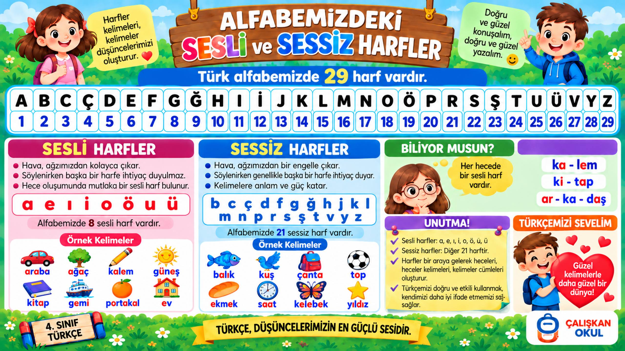 Alfabemizdeki Sesli ve Sessiz Harfler Posteri – A4 PDF